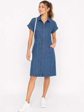 Allegra K Light Blue Denim Button-Front Shirt Dress